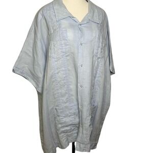 Vintage Light Blue Guayabera Embroidered Button-Up Shirt 3XL